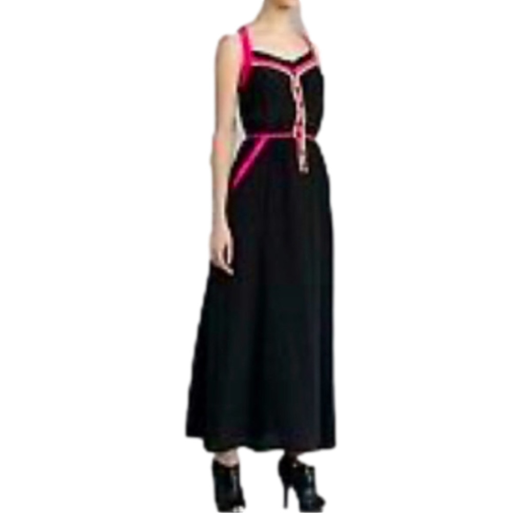 NANETTE Lepore (4) Silk Black Maxi Dress with Neon Pink & Lime Trim